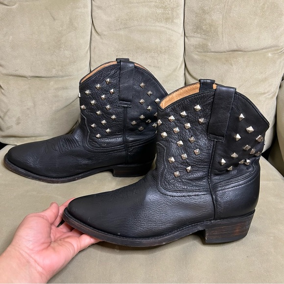 Miz Mooz | Chavita Metal Studded Black Leather Western Ankle Booties, Size 9 - Picture 3 of 9